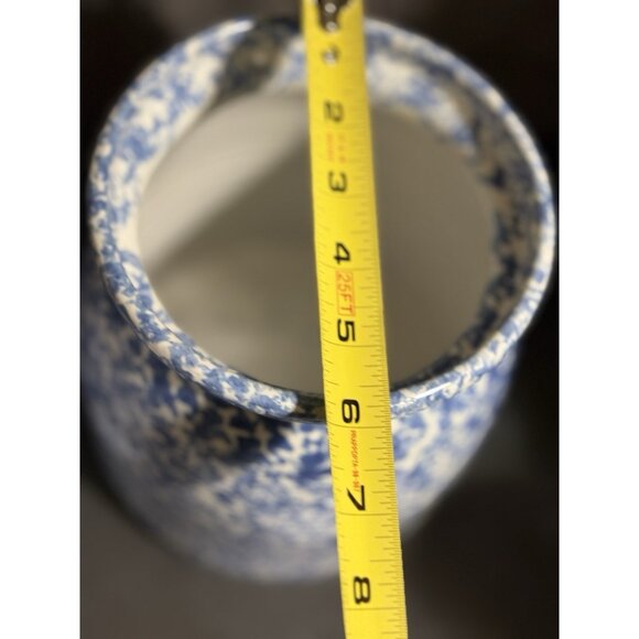 Blue Spongeware Large Storage Jars & Lids Crock Pair Of 7” And 9” - Picture 8 of 12